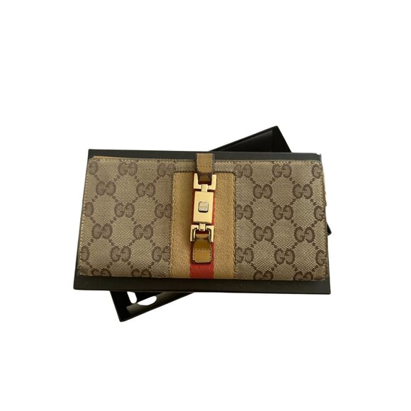 GUCCI Vintage Striped Logo Brown Tan Long Clutch Wallet w/ Box - Picture 13 of 13